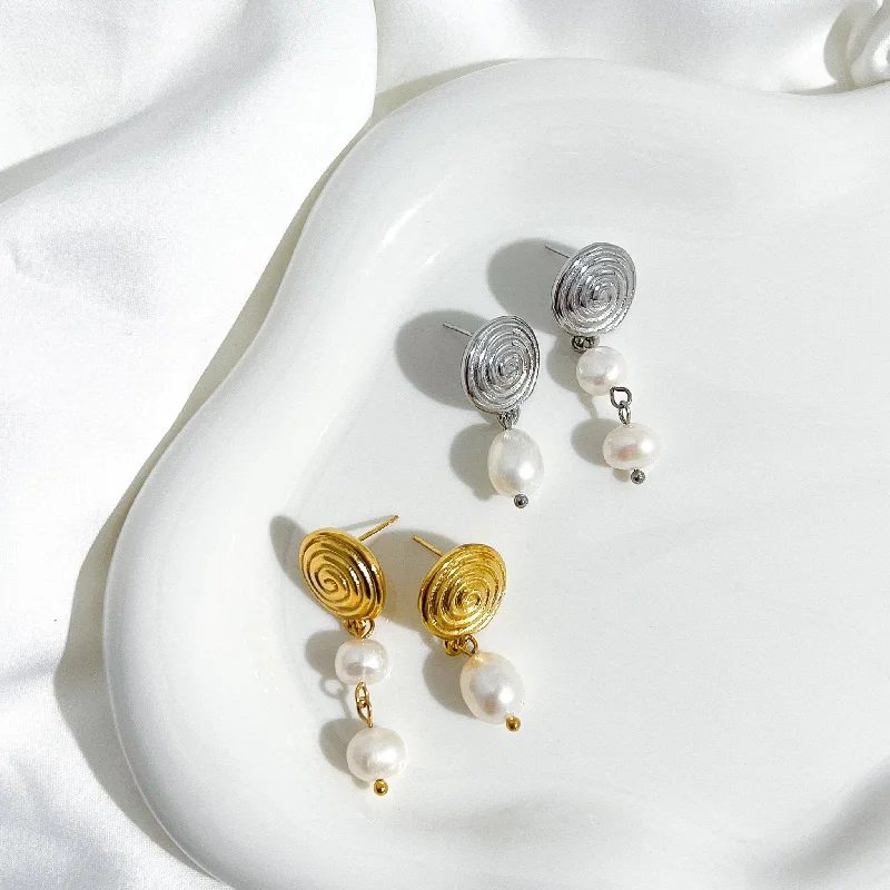 Spiral Asymmetrical Pearl Earrings (Greek Inspired Collection)