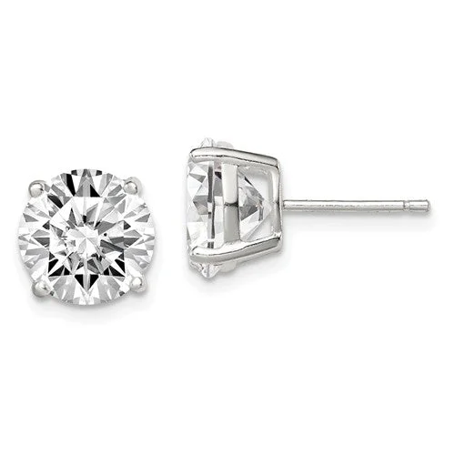 Sterling Silver 9mm Round Basket Set CZ Stud Earrings