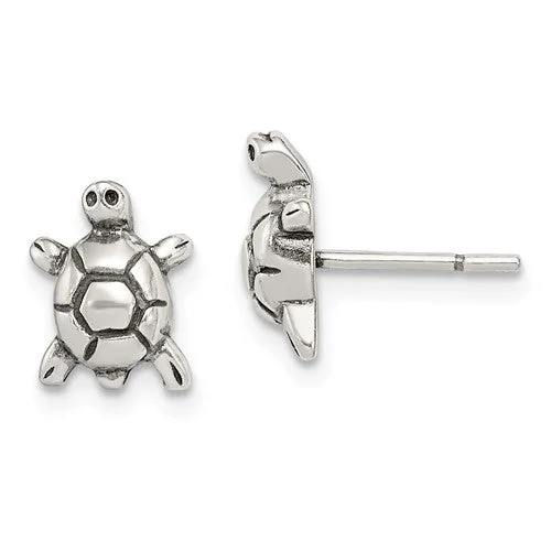 Sterling Silver Antique Turtle 11x8mm Earrings