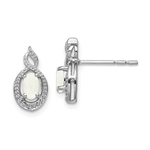 Sterling Silver Created White Opal & Diamond Accent Earrings