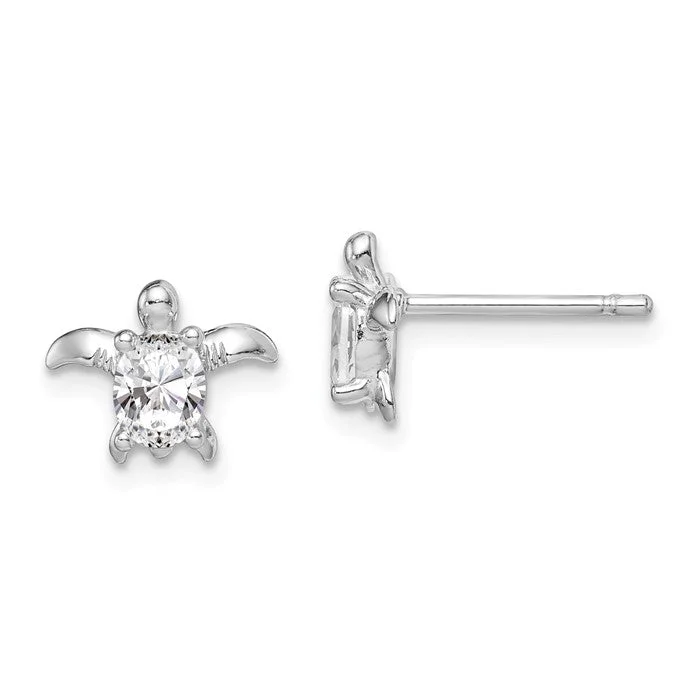 Sterling Silver CZ Turtle Post Stud Earrings