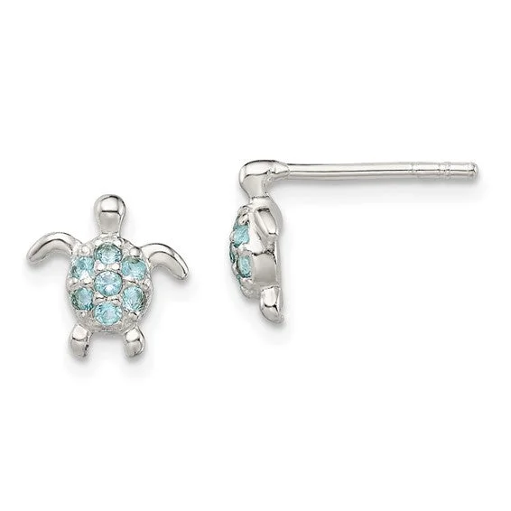 Sterling Silver Light Blue CZ Turtle Post Earrings