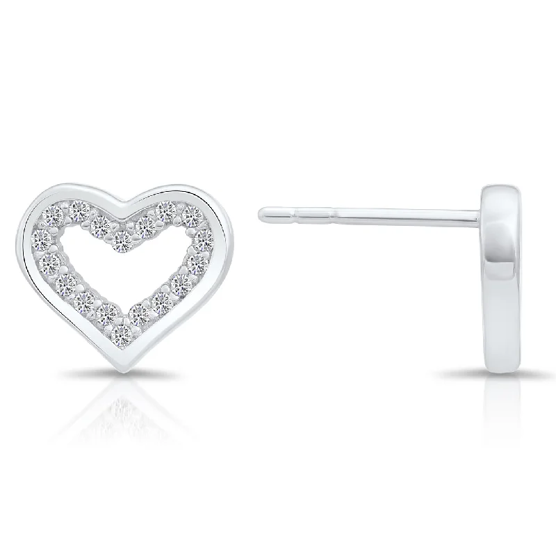 CZ Open Heart Stud Earrings in Sterling Silver