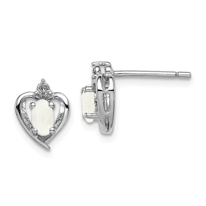 Sterling Silver Oval Gemstone & Diamond Heart Earrings