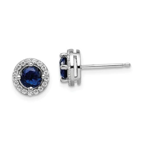 Sterling Silver White & Blue CZ Brilliant Embers Halo Earrings