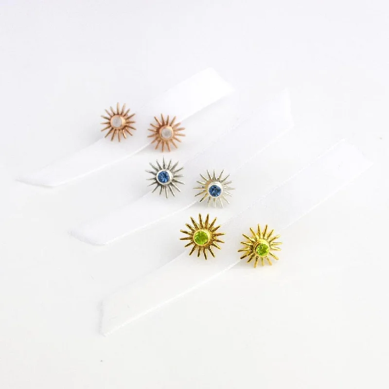 Sun Burst Stud Earrings, Birthstone Sunshine Studs