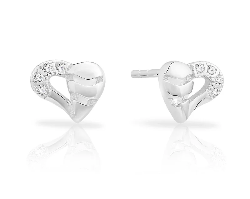 CZ Small Heart Stud Earrings, 1028 in Sterling Silver