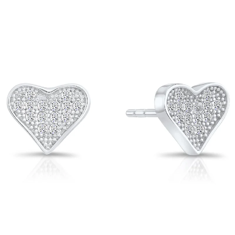 CZ Tiny Heart Stud Earrings in Sterling Silver