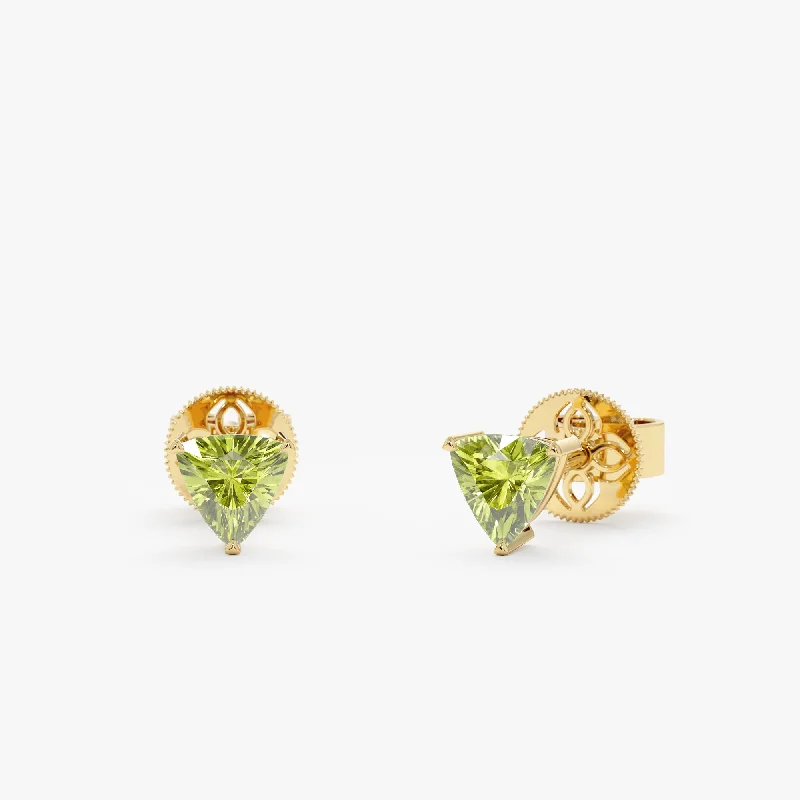 Trillion Cut Peridot Stud Earrings, Vada