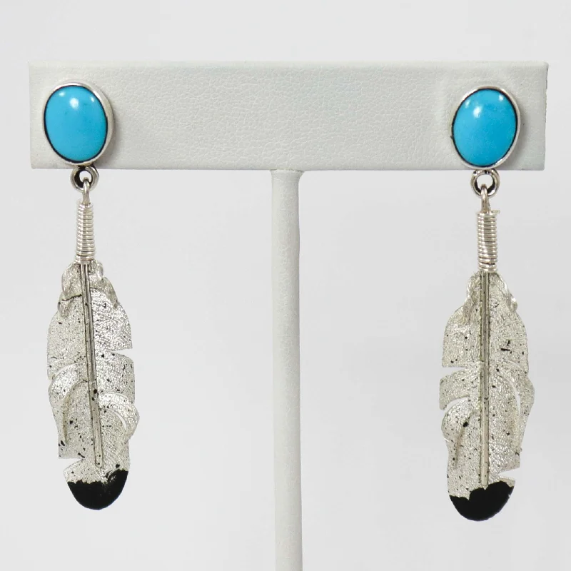 Turquoise Feather Earrings