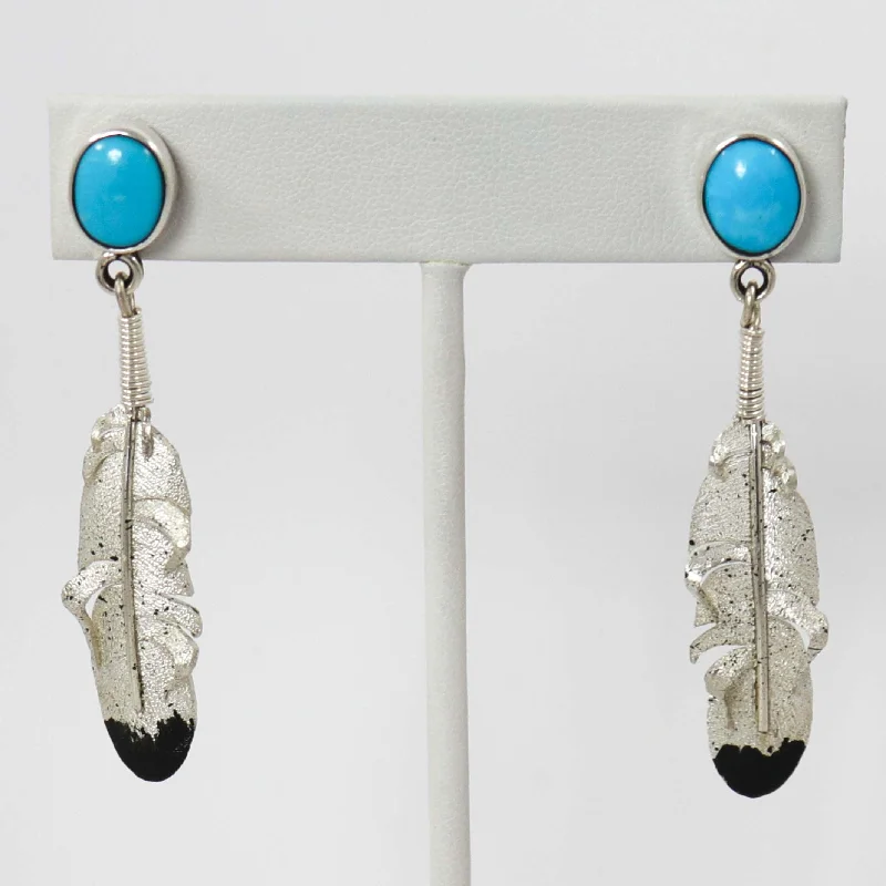 Turquoise Feather Earrings