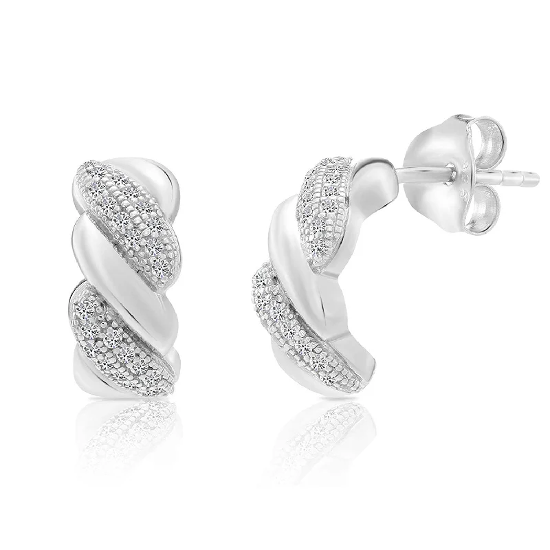 CZ Twisted Rope Stud Earrings in 925 in Sterling Silver