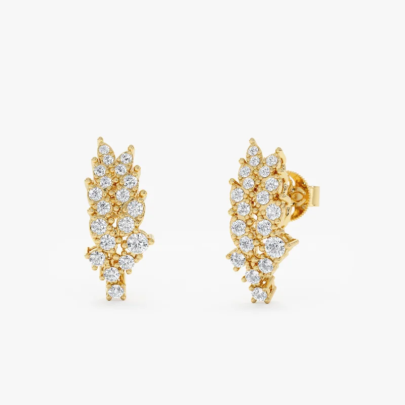 White Diamond Leaf Stud Earrings, Emilia