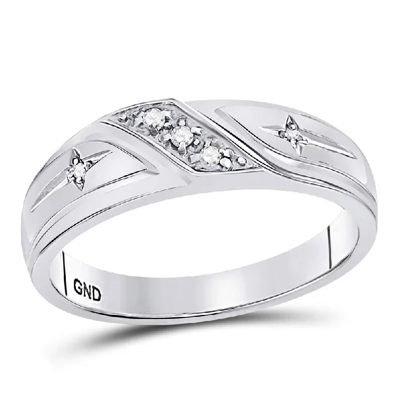 10k White Gold Round Diamond Mens Cross Wedding Anniversary Band Ring ( 1/20 Cttw ,I2-I3 Clarity ,J-K Color)