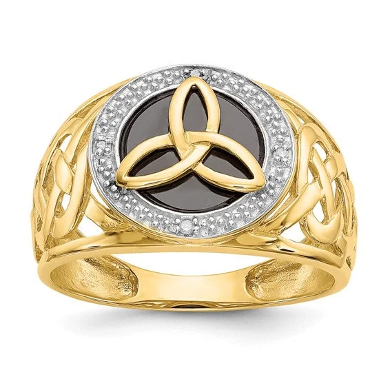 14k Gold and Rhodium Onyx Diamond Trinity Ring