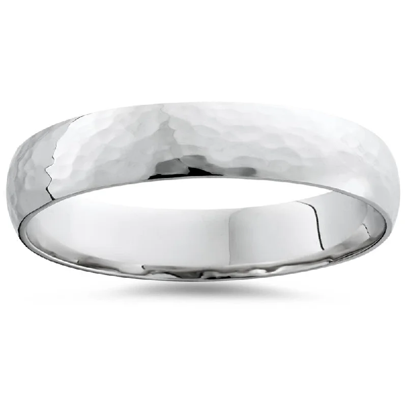 14K White Gold 4mm Hammered Wedding Band Ring New