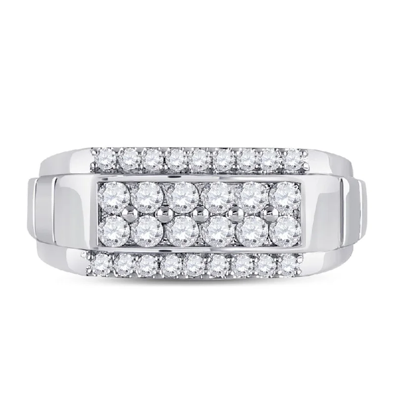 14k White Gold Mens Round Diamond Wedding Band Ring( 1 Cttw, G-H Color, I2-I3 Clarity)