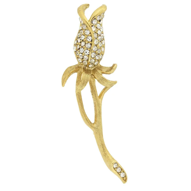 1928 Jewelry Pave Crystal Gold Rose Bud Pin