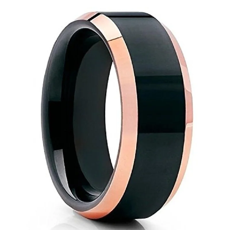 8Mm Black Tungsten Carbide Ring Rose Gold Comfort Fit Scratch Resistant