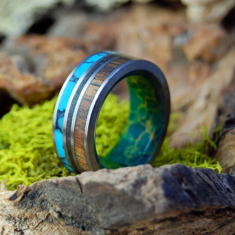 All Of Iceland In My Heart | Men's Icelandic Lava Sand, Turquoise, Koa Wood & Titanium Wedding Ring