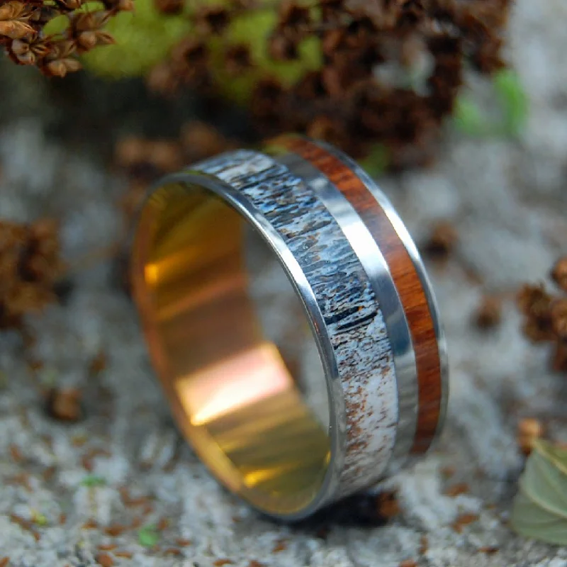 Moose At Sunset | Men's Antler, Wood & Titanium Wedding Ring