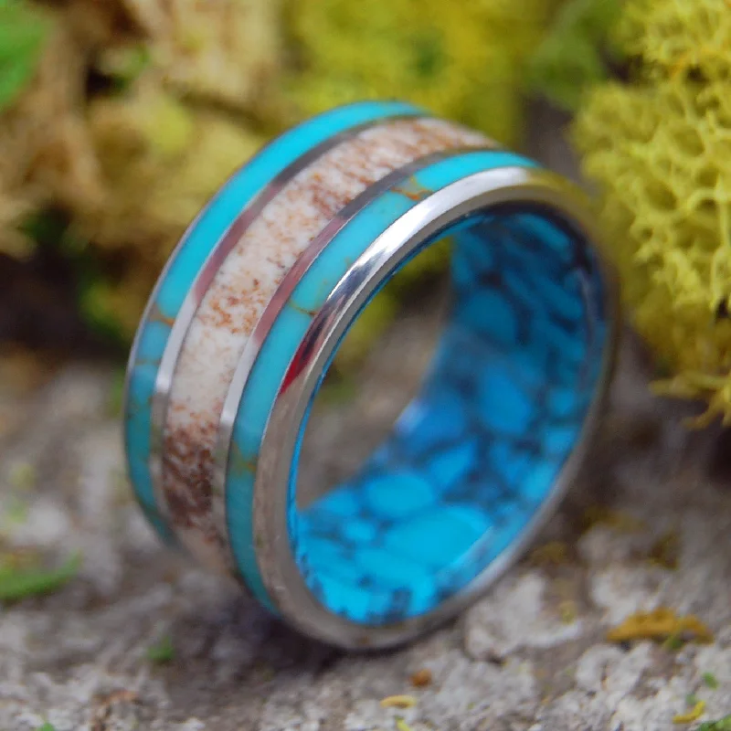 Moose Off Maine | Men's Turquoise, Moose Antler & Titanium Wedding Ring