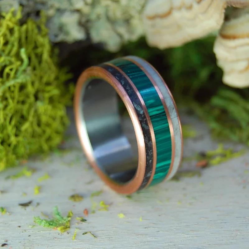 Arlington Cemetary Marble Malachite | Men's Copper, Malachite, Deer Antler, Arlington Cemetery Marble & Titanium Wedding Ring