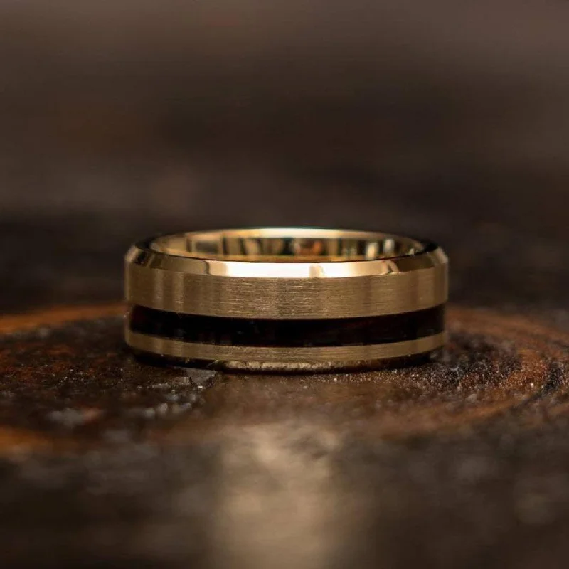 "Artemis"  Wenge Wood x Yellow Gold Tungsten Ring-