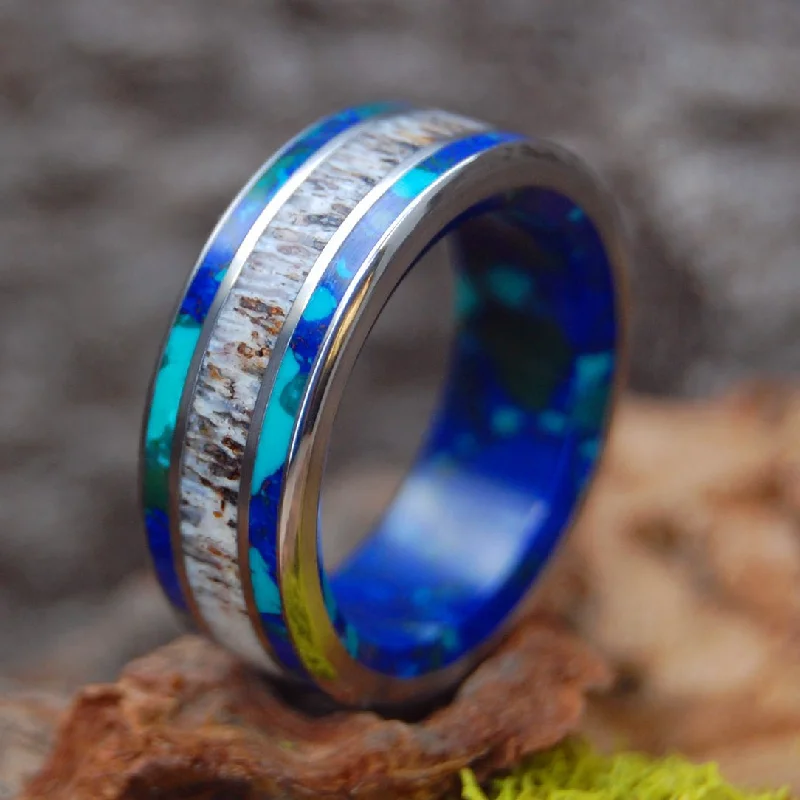 Azurite Moose Off Maine | Men's Azurite, Moose Antler & Titanium Wedding Ring