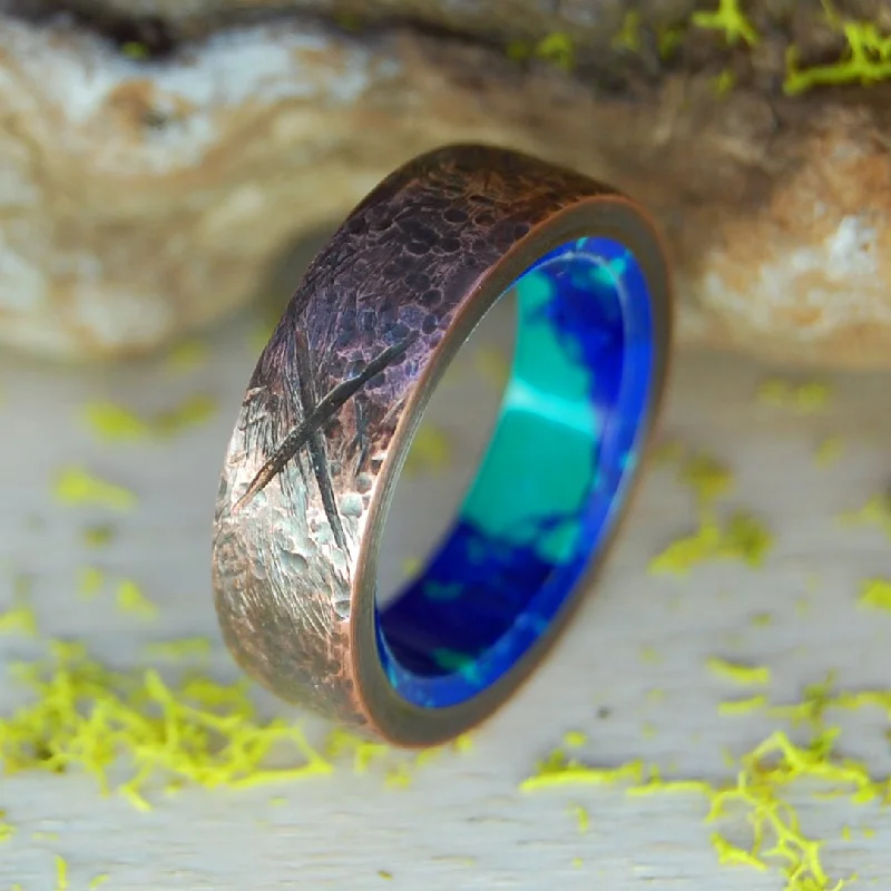 Beaten Azurite Malachite | Men's Copper, Azurite Malachite Stone & Titanium Wedding Ring