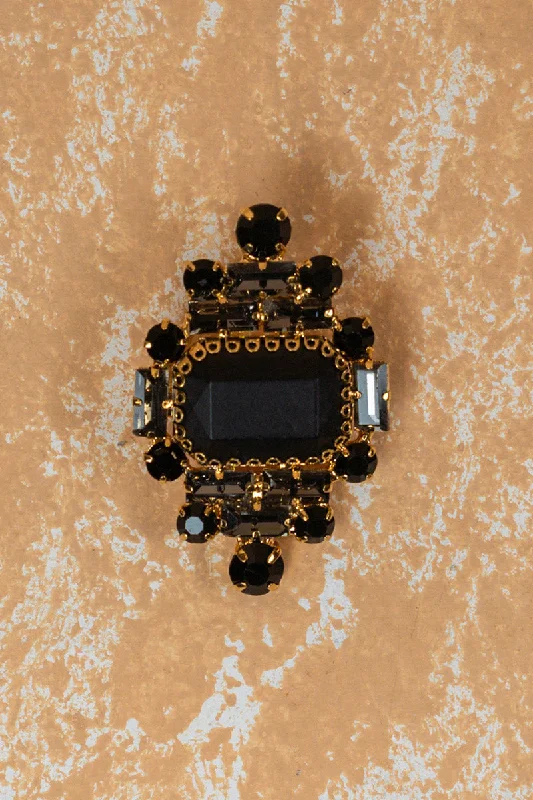 Black Crystal Brooch With A Centre Stone