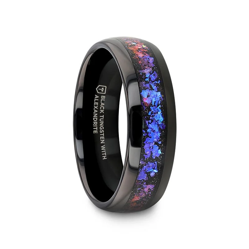 Thorsten COSMIC Black Tungsten Crushed Alexandrite and Dark Blue & Purple Goldstone Ring - 4mm & 8mm