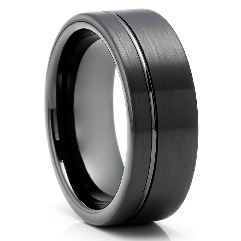 Black Tungsten Wedding Ring 8Mm Comfort Fit Cobalt Free Mens Ring