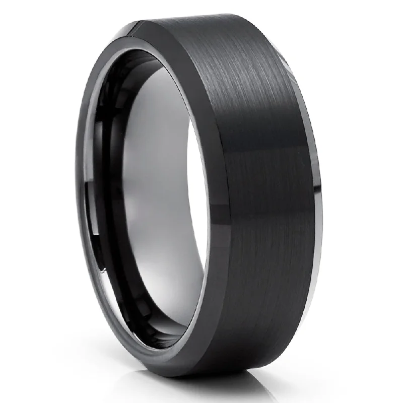 Black Tungsten Wedding Ring 8Mm Comfort Fit Gunmetal CobaltFree Carbide