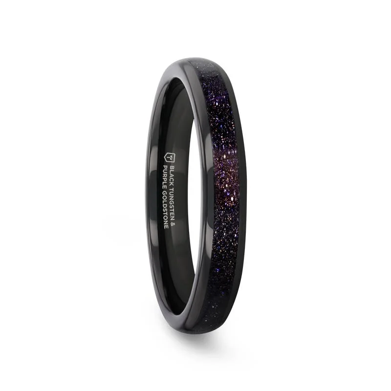 Thorsten ASTRUM Black Tungsten with Crushed Blue and Purple Goldstone Inlay 4mm Ring