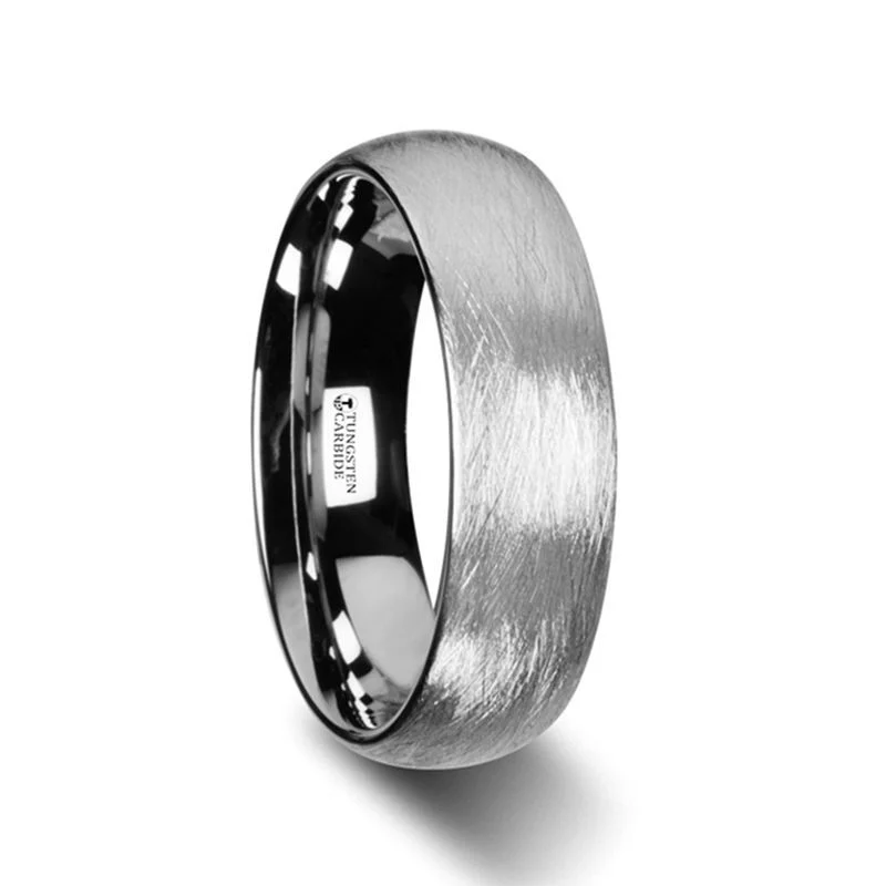 Thorsten BLACKWALD Domed Tungsten Carbide Ring with Wire Brushed Finish Design - 6mm & 8mm