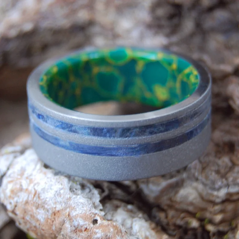 Blue River Valley | Men's Blue Elder Wood, Egyptian Jade & Titanium Wedding Ring