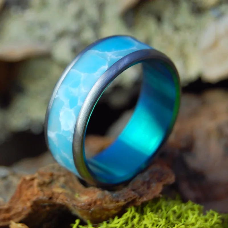 Blue Sky Wedding Day Green | Men's Larimar & Titanium Wedding Ring