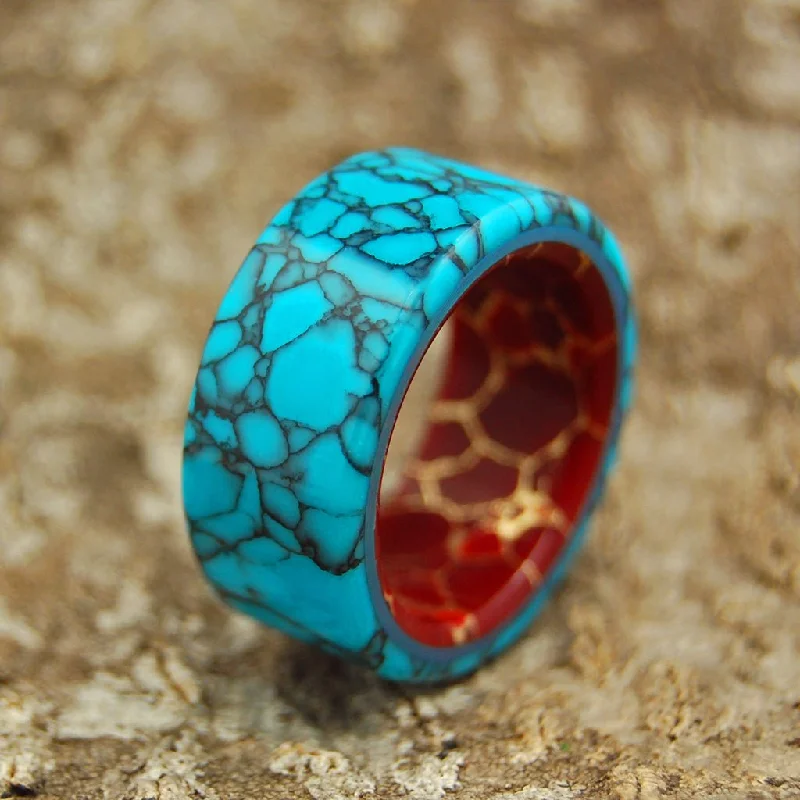 Bow To The King | Men's Turquoise, Red Jasper & Titanium Wedding Ring