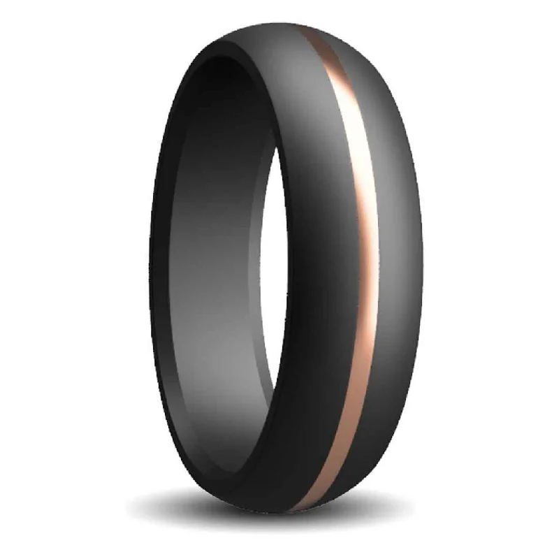 BRAD | Men's Crushed Black Diamond Wedding Ring | 14K Gold Inlay | 7mm