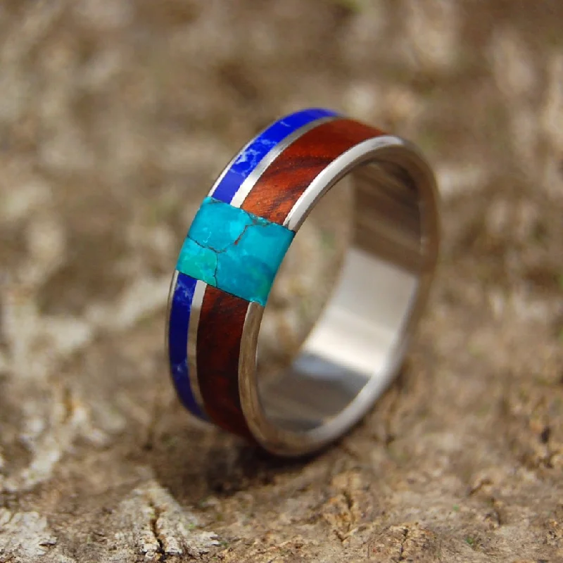 California Eye | Men's Sodalite, Chrysocolla, Amboyna Wood & Titanium Wedding Ring