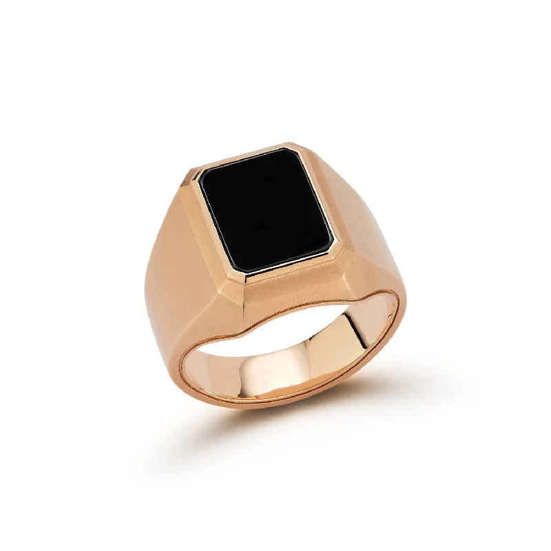 CARRINGTON 18K ROSE GOLD AND BLACK SPINEL RECTANGULAR SIGNET RING