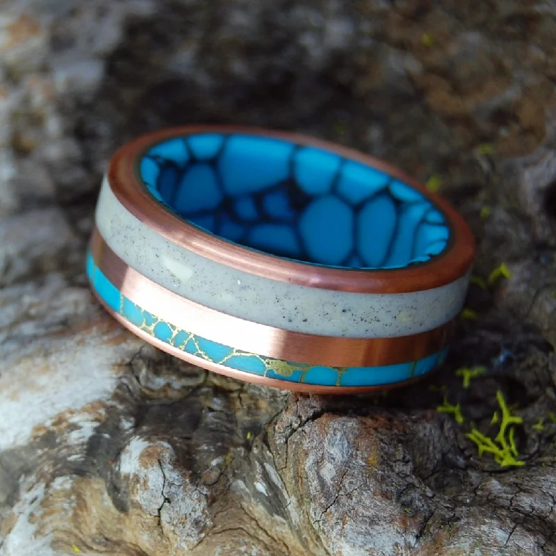 Glacial Relic | Men's Woolly Mammoth Tusk, Copper, Turquoise & Titanium Wedding Ring