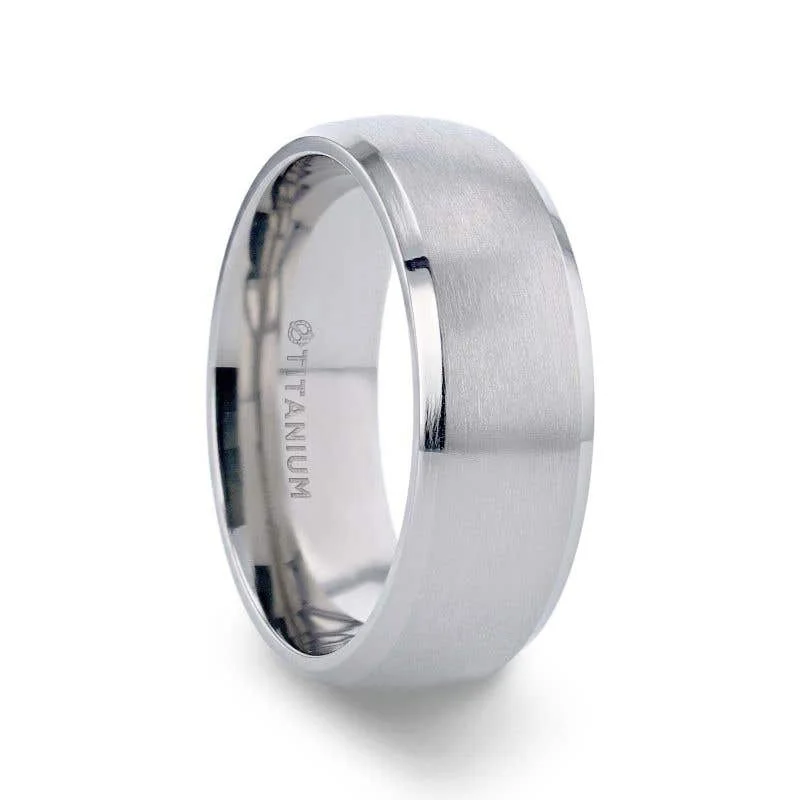 Thorsten DUSTIN Chrome-Plated Titanium Domed Brushed Center Men's Wedding Ring with Polished Beveled Edges - 8mm