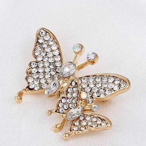 Butterflies  Gold Brooch Rhinestone Crystal BR-021