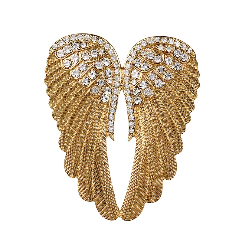 Ex. Lg. Gold or Silver Brooch Clear Wings Rhinestone Crystal BR-028