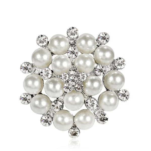 Flower Pearls & Rhinestone Brooch BR-203