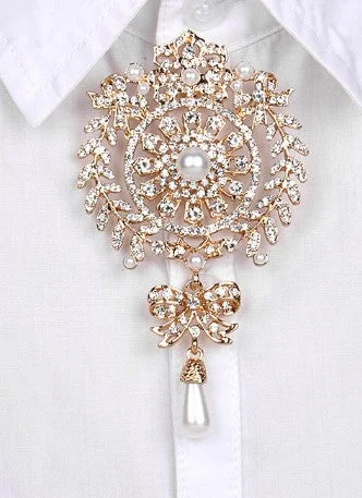 Large Gold Silver Brooch Rhinestone Crystal BR-007