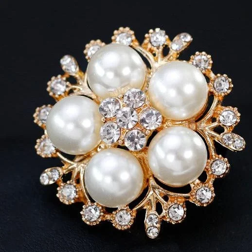 Silver or Gold Rhinestone Flower Brooch  BR-911