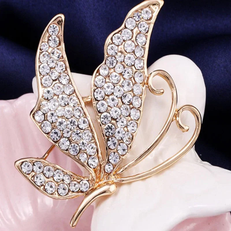 Gold Rhinestone Butterfly Brooch BR-14